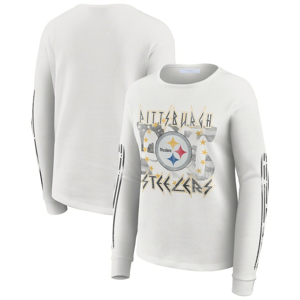 Pittsburgh Steelers WEAR by Erin Andrews Women's Graphic Waffle Long-Sleeve T-Shirt - White - NFL