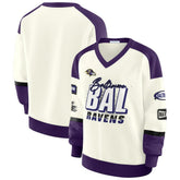 Baltimore Ravens WEAR by Erin Andrews Women's Racing Crew V-Neck Sweatshirt - Cream - NFL