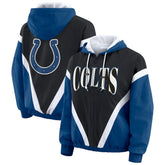 Indianapolis Colts WEAR by Erin Andrews Women's Plus Size Retro Crinkle Full-Zip Hoodie Windbreaker Jacket - Black/Royal - NFL