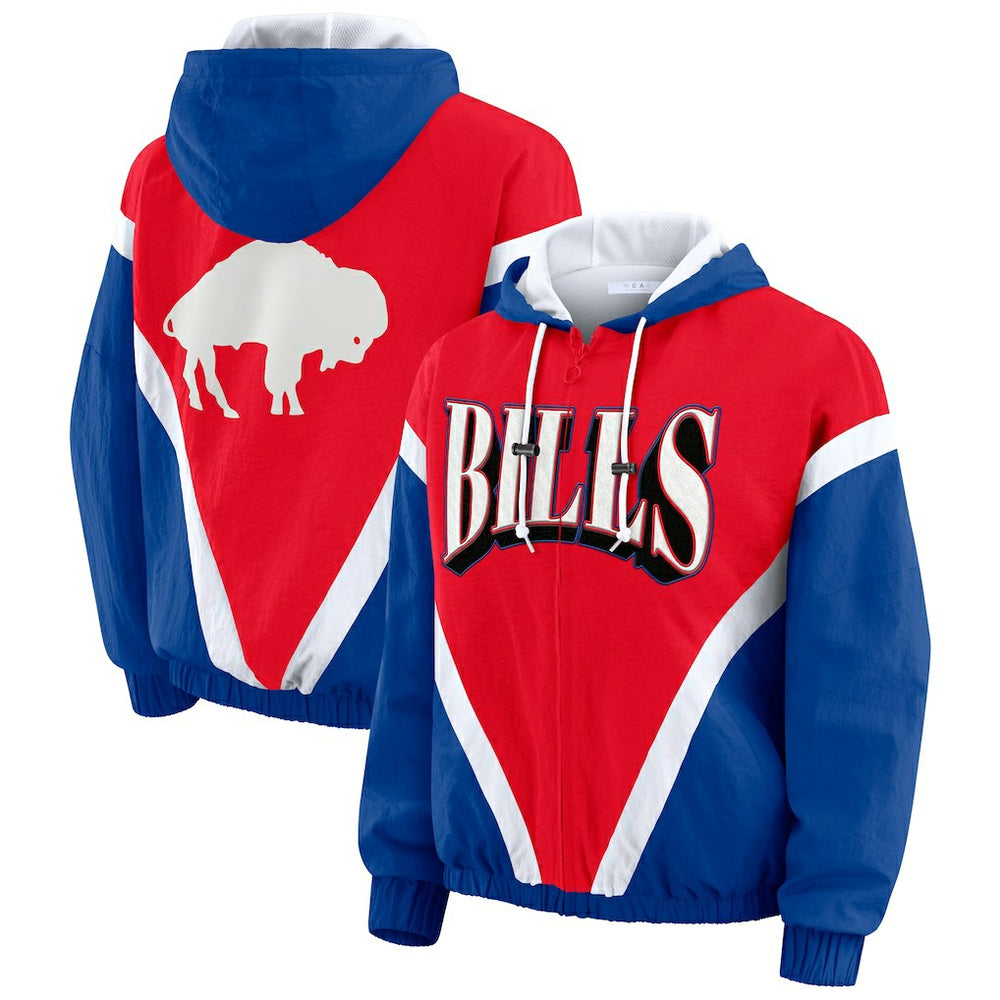 Buffalo Bills WEAR by Erin Andrews Women's Plus Size Retro Crinkle Full-Zip Hoodie Windbreaker Jacket - Red/Royal - NFL
