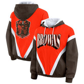 Cleveland Browns WEAR by Erin Andrews Women's Plus Size Retro Crinkle Full-Zip Hoodie Windbreaker Jacket - Orange/Brown - NFL