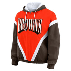 Cleveland Browns WEAR by Erin Andrews Women's Plus Size Retro Crinkle Full-Zip Hoodie Windbreaker Jacket - Orange/Brown - NFL