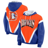 Denver Broncos WEAR by Erin Andrews Women's Plus Size Retro Crinkle Full-Zip Hoodie Windbreaker Jacket - Orange/Royal - NFL