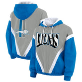Detroit Lions WEAR by Erin Andrews Women's Plus Size Retro Crinkle Full-Zip Hoodie Windbreaker Jacket - Blue/Gray - NFL