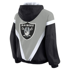 Las Vegas Raiders WEAR by Erin Andrews Women's Plus Size Retro Crinkle Full-Zip Hoodie Windbreaker Jacket - Black/Gray - NFL