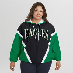 Philadelphia Eagles WEAR by Erin Andrews Women's Plus Size Retro Crinkle Full-Zip Hoodie Windbreaker Jacket - Kelly Green/Black - NFL