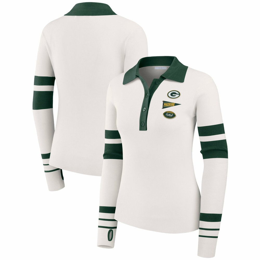 Green Bay Packers WEAR by Erin Andrews Women's Ribbed Henley Polo Sweater - White - NFL