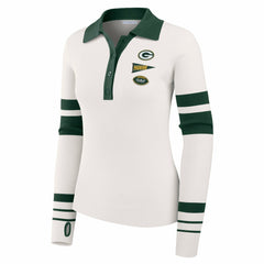 Green Bay Packers WEAR by Erin Andrews Women's Ribbed Henley Polo Sweater - White - NFL