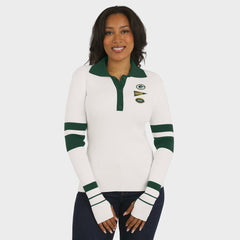 Green Bay Packers WEAR by Erin Andrews Women's Ribbed Henley Polo Sweater - White - NFL