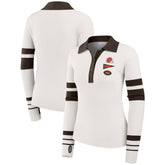 Cleveland Browns WEAR by Erin Andrews Women's Ribbed Henley Polo Sweater - White - NFL