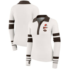 Cleveland Browns WEAR by Erin Andrews Women's Ribbed Henley Polo Sweater - White - NFL