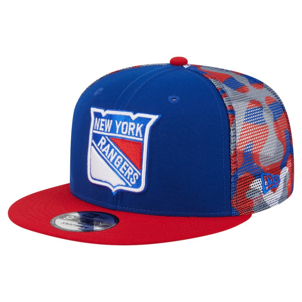 New York Rangers New Era Camo Meshback 9FIFTY Snapback Hat - Blue/Red | New Era Clearance