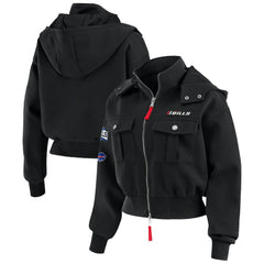 Buffalo Bills WEAR by Erin Andrews Women's Tri-Blend Patch Pocket Cropped Full-Zip Bomber Hoodie Jacket - Black - NFL