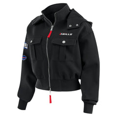 Buffalo Bills WEAR by Erin Andrews Women's Tri-Blend Patch Pocket Cropped Full-Zip Bomber Hoodie Jacket - Black - NFL