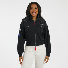 Buffalo Bills WEAR by Erin Andrews Women's Tri-Blend Patch Pocket Cropped Full-Zip Bomber Hoodie Jacket - Black - NFL