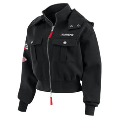 Kansas City Chiefs WEAR by Erin Andrews Women's Tri-Blend Patch Pocket Cropped Full-Zip Bomber Hoodie Jacket - Black - NFL