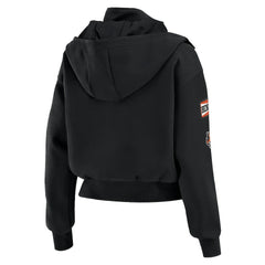 Cincinnati Bengals WEAR by Erin Andrews Women's Tri-Blend Patch Pocket Cropped Full-Zip Bomber Hoodie Jacket - Black - NFL