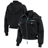 Jacksonville Jaguars WEAR by Erin Andrews Women's Tri-Blend Patch Pocket Cropped Full-Zip Bomber Hoodie Jacket - Black - NFL