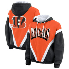 Cincinnati Bengals WEAR by Erin Andrews Women's Retro Crinkle Full-Zip Hoodie Windbreaker - Orange/Black - NFL