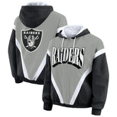 Las Vegas Raiders WEAR by Erin Andrews Women's Retro Crinkle Full-Zip Hoodie Windbreaker - Black/Silver - NFL