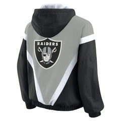 Las Vegas Raiders WEAR by Erin Andrews Women's Retro Crinkle Full-Zip Hoodie Windbreaker - Black/Silver - NFL
