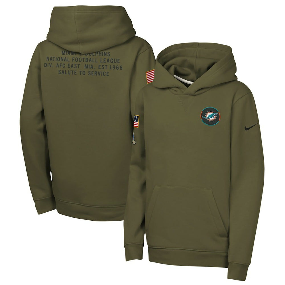 Miami Dolphins Youth 2025 Salute to Service Club Fleece Hoodie - Olive - Nike