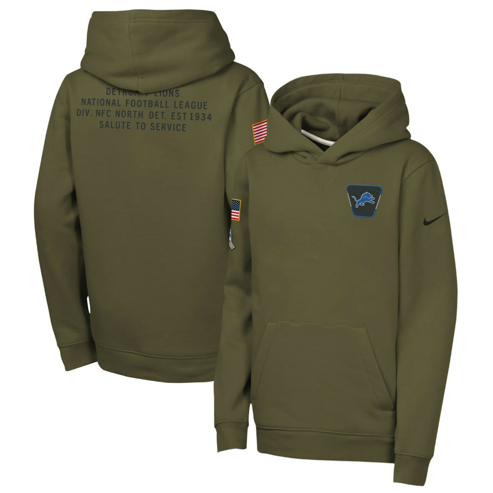 Detroit Lions Youth 2025 Salute to Service Club Fleece Hoodie - Olive - Nike