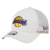New Era Los Angeles Lakers Featherweight Team Tape 9FORTY M-Crown A-Frame Adjustable Hat White