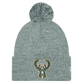 New Era Milwaukee Bucks Marled Cuffed Knit Hat with Pom Hunter Green
