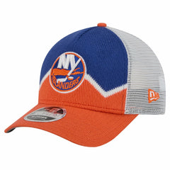 New York Islanders New Era Hockey Sock 9FORTY A-Frame M-Crown Adjustable Trucker Hat - Orange/Royal | New Era Clearance