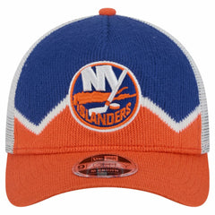 New York Islanders New Era Hockey Sock 9FORTY A-Frame M-Crown Adjustable Trucker Hat - Orange/Royal | New Era Clearance