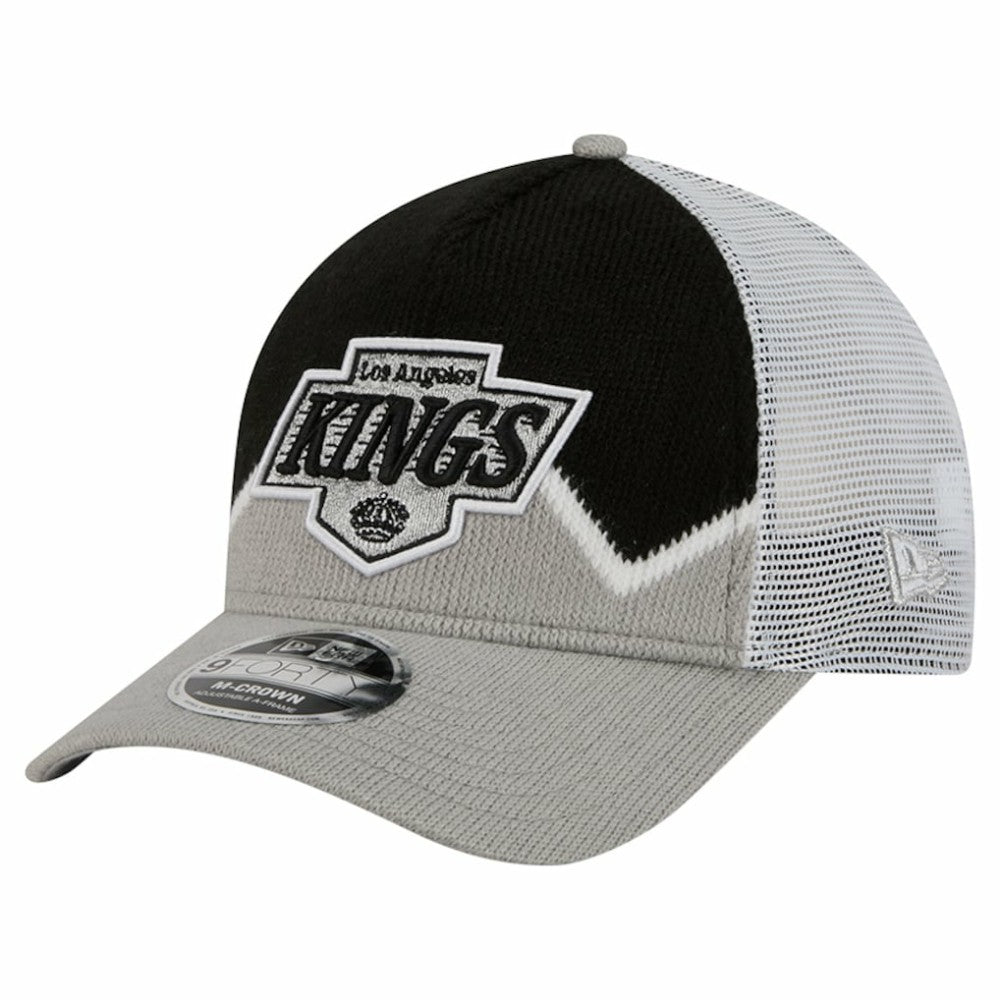 Los Angeles Kings New Era Hockey Sock 9FORTY A-Frame M-Crown Adjustable Trucker Hat - Silver/Black | New Era Clearance