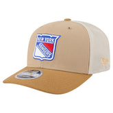 New York Rangers New Era Two-Tone Trucker 9SEVENTY Stretch Snap Adjustable Hat - Tan/Light Brown | New Era sale
