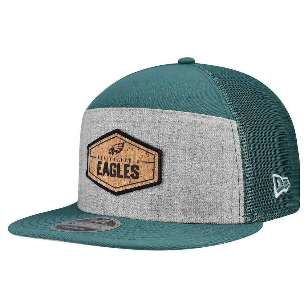 Philadelphia Eagles New Era Cork Split Panel 9FIFTY Trucker Snapback Hat - Gray/Midnight Green - NFL