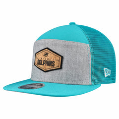 Miami Dolphins New Era Cork Split Panel 9FIFTY Trucker Snapback Hat - Gray/Aqua - NFL