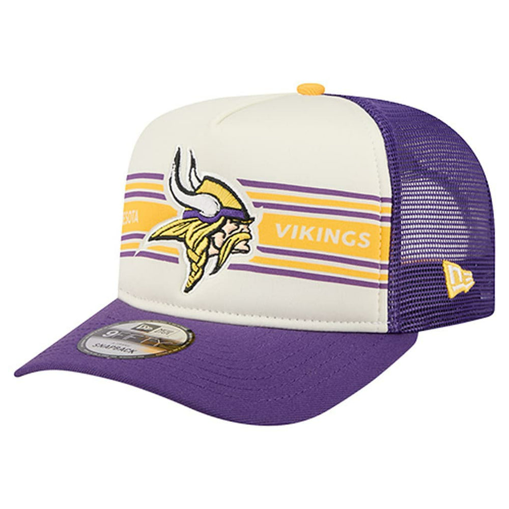 Minnesota Vikings New Era Banner A-Frame 9FIFTY Trucker Snapback Hat - Cream/Purple - NFL