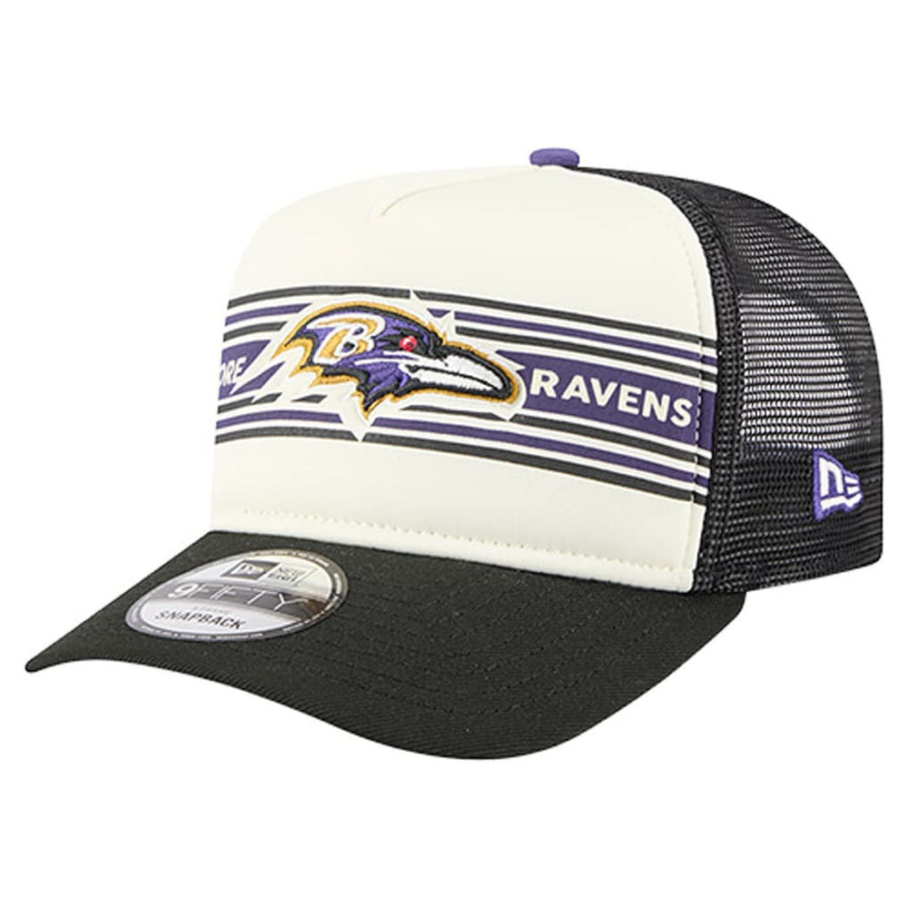 Baltimore Ravens New Era Banner A-Frame 9FIFTY Trucker Snapback Hat - Cream/Black - NFL
