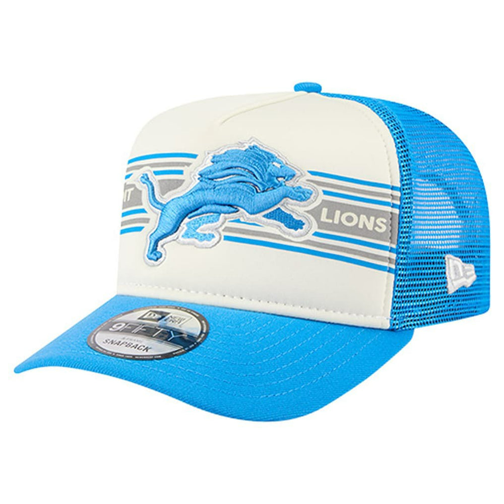 Detroit Lions New Era Banner A-Frame 9FIFTY Trucker Snapback Hat - Cream/Blue - NFL