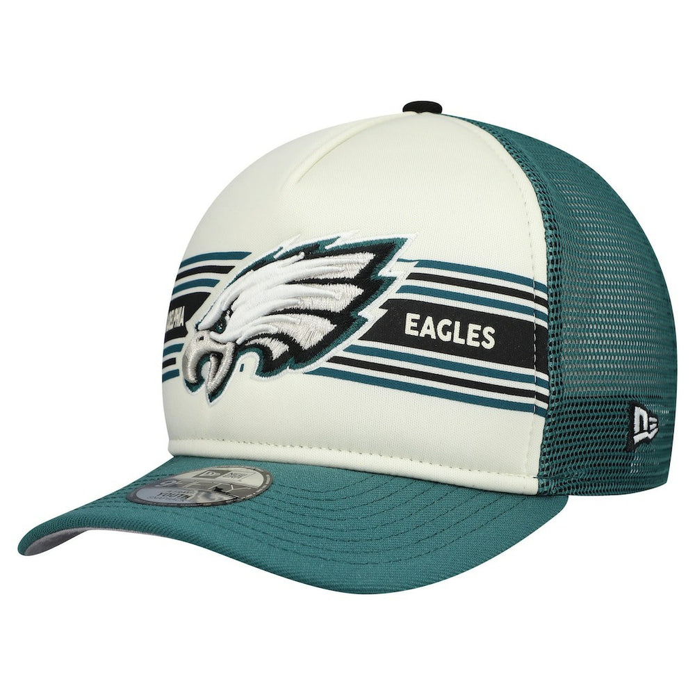 Philadelphia Eagles New Era Youth Banner 9FIFTY A-Frame Adjustable Trucker Hat - Cream/Midnight Green - NFL