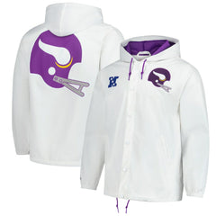 Minnesota Vikings Vintage Logo Coaches Full-Snap Hoodie Jacket - White - Mitchell & Ness