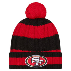San Francisco 49ers New Era Women's Braided Cuffed Knit Hat with Pom - Scarlet - NFL