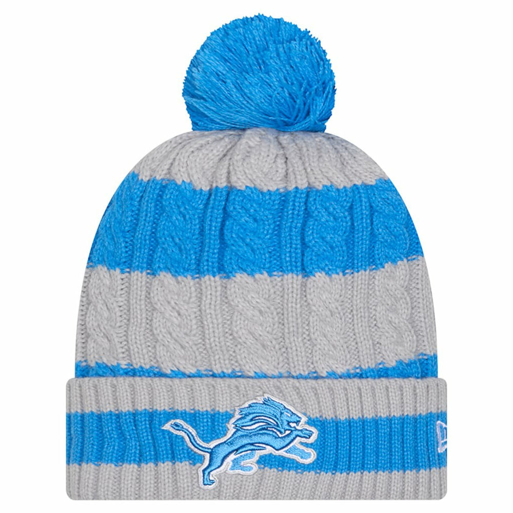 Detroit Lions New Era Women's Braided Cuffed Knit Hat with Pom - Blue - NFL