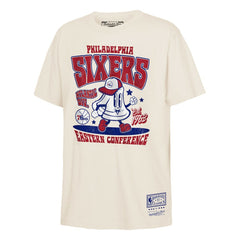 Mitchell & Ness Philadelphia 76ers Youth Retro Mascot Script T-Shirt Cream
