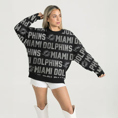 Miami Dolphins Gameday Couture Women's Oversized Hype Era Rhinestone Text Sweatshirt - Black - NFL