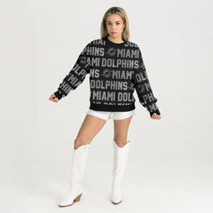 Miami Dolphins Gameday Couture Women's Oversized Hype Era Rhinestone Text Sweatshirt - Black - NFL