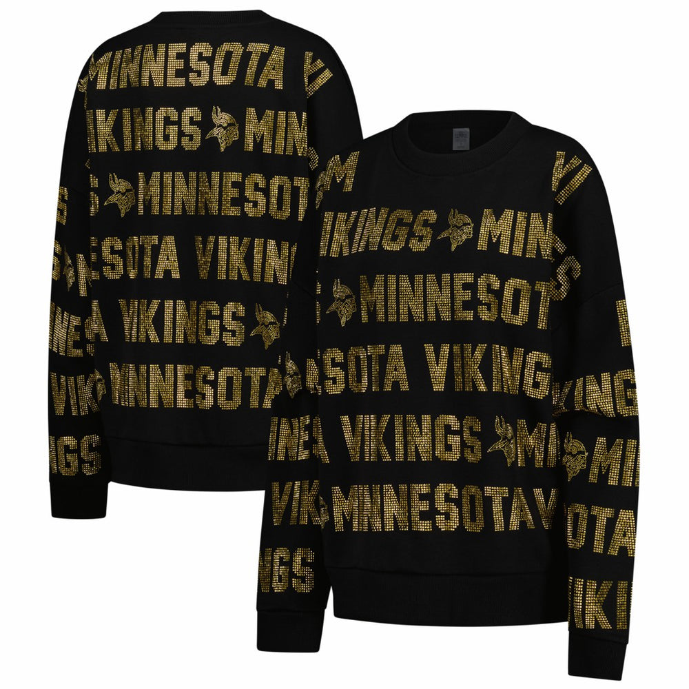 Minnesota Vikings Gameday Couture Women's Oversized Hype Era Rhinestone Text Sweatshirt - Black - NFL