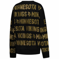 Minnesota Vikings Gameday Couture Women's Oversized Hype Era Rhinestone Text Sweatshirt - Black - NFL
