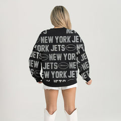 New York Jets Gameday Couture Women's Oversized Hype Era Rhinestone Text Sweatshirt - Black - NFL