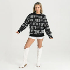 New York Jets Gameday Couture Women's Oversized Hype Era Rhinestone Text Sweatshirt - Black - NFL