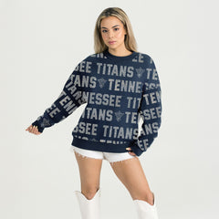 Tennessee Titans Gameday Couture Women's Oversized Hype Era Rhinestone Text Sweatshirt - Navy - NFL